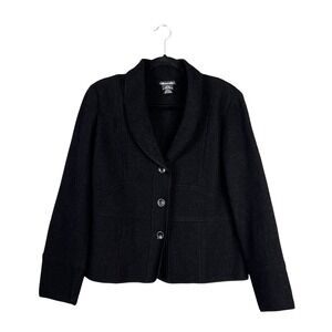 Sarah Vintage Wool Jacket Sz L Shawl Collar Button Front Minimalist Classic